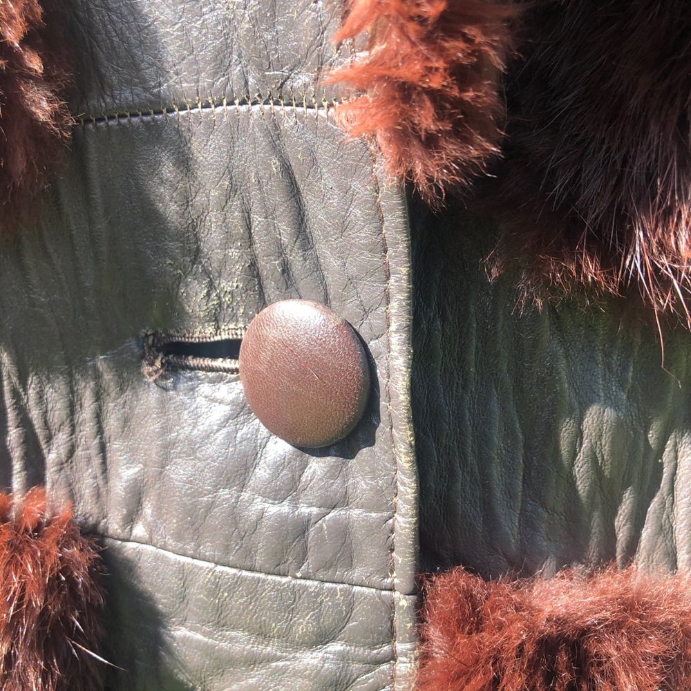 Vintage Reddish Brown Mink Fur & Leather Long Coat - Picture 12 of 14